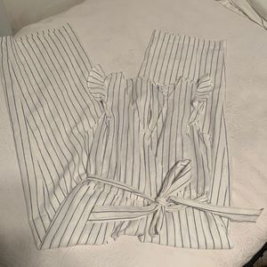 blue and white striped jumpsuit